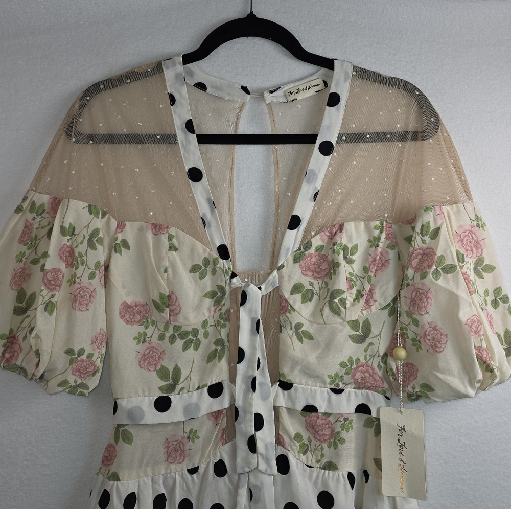 For Love & Lemons Butterscotch Mini Tiered Floral,Polka Dot Ruffle Dress S NWT - Picture 6 of 12